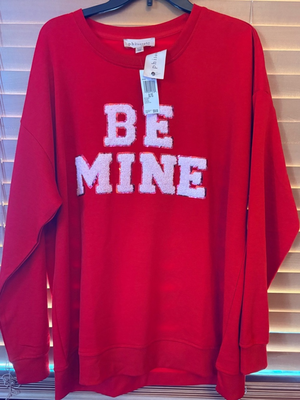 Philosophy NWT Red Sweatshirt/light Pink 'BE MINE' Appliqué with sequins. XLarge